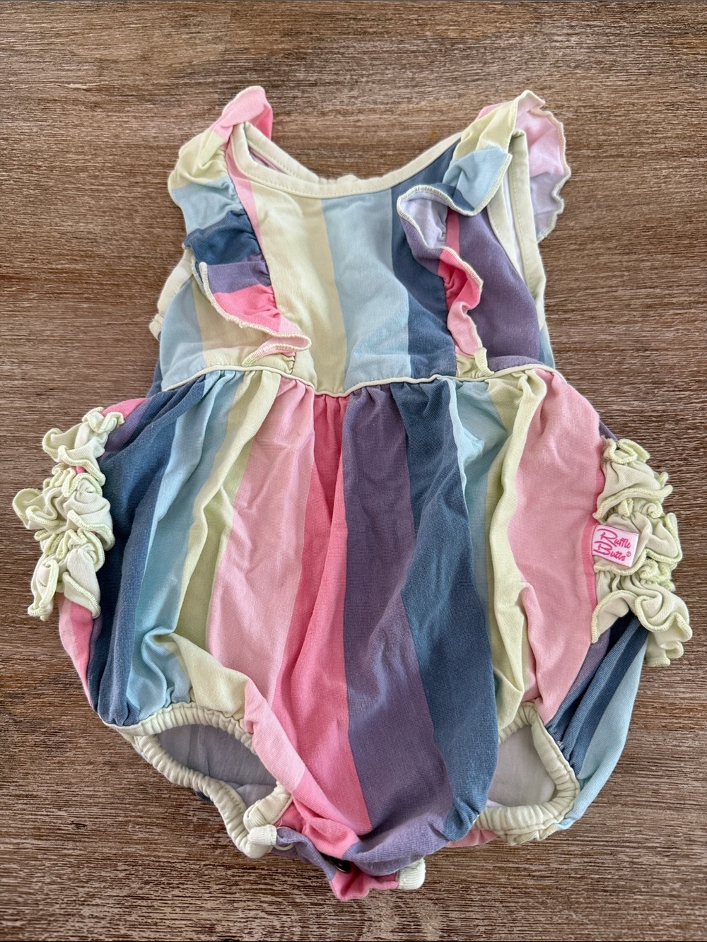 Ruffle Butts Pastel Rainbow Striped Ruffle Romper